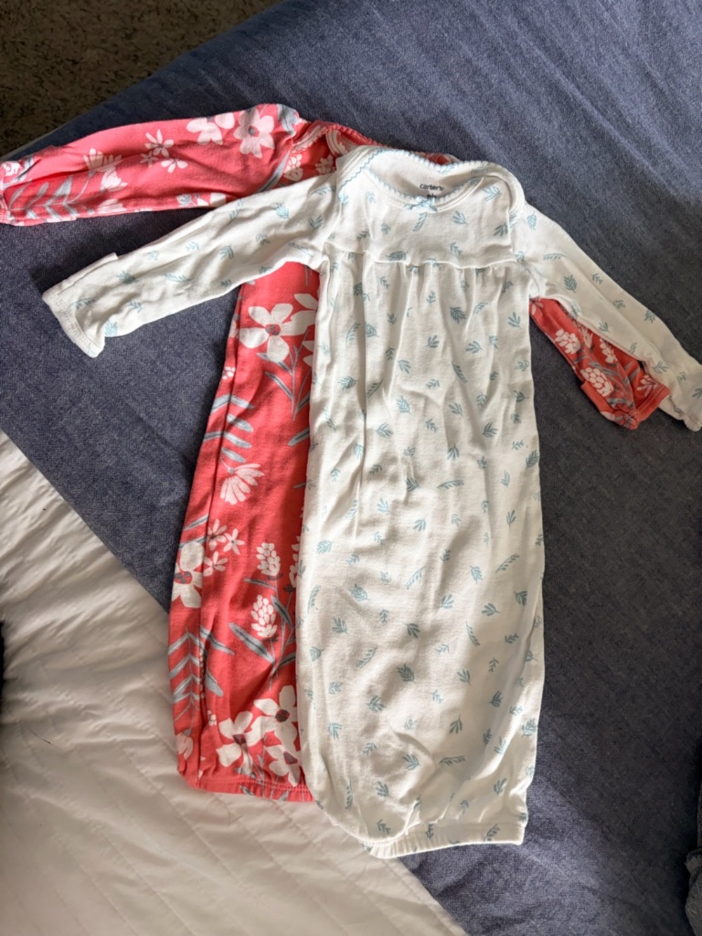 Carter's Two-Pack Floral & Leaf Sleep Gowns — Coral and White